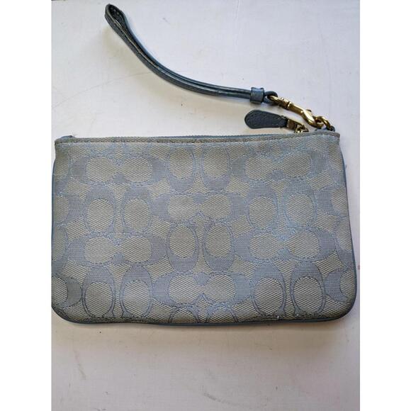 Coach Leather  Wristlet  zip top  5476 Marble Blue Azure signature - Picture 4 of 11
